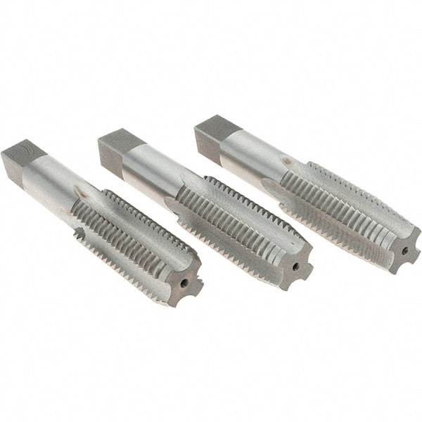 Cle-Line - 1-8 UNC, 4 Flute, Bottoming, Plug & Taper, Bright Finish, High Speed Steel Tap Set - Right Hand Cut, 5-1/8" OAL, 2-1/2" Thread Length, Series 0404 - Exact Industrial Supply