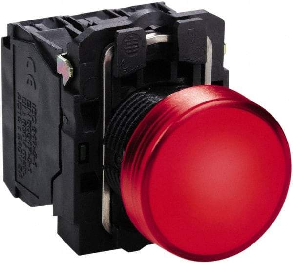 Schneider Electric - 24 VAC/VDC at 50/60 Hz Red Lens LED Pilot Light - Round Lens, Screw Clamp Connector, 30mm Wide, Vibration Resistant, Water Resistant - Industrial Tool & Supply