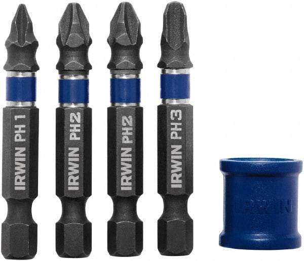 Irwin - 5 Piece, Phillips Handle, Power Bit Set - No. 1 to No. 3 Phillips - Industrial Tool & Supply