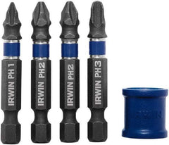 Irwin - 5 Piece, Phillips Handle, Power Bit Set - No. 1 to No. 3 Phillips - Industrial Tool & Supply
