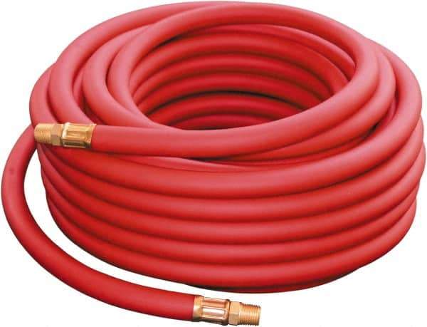 PRO-SOURCE - 1/4" ID x 0.51" OD 75' Long Oil Resistant Air Hose - MNPT x MNPT Ends, 300 Working psi, -40 to 212°F, 1/4" Fitting, Red - Industrial Tool & Supply