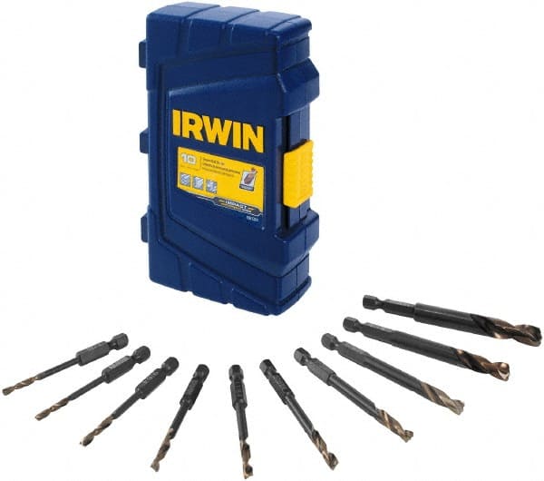 Irwin - 1/8 to 3/8", Black Oxide & Bright Finish, High Speed Steel Hex Shank Drill Bit Set - Industrial Tool & Supply