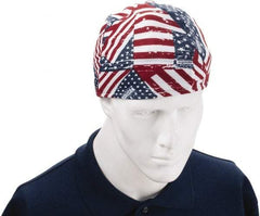 Ergodyne - Size Universal Cooling Tie Hat - Terry Cloth, Tie Closure, Blue, Red & White, Stars & Stripes Pattern - Industrial Tool & Supply