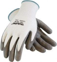 PRO-SAFE - Size 2XL (11), ANSI Cut Lvl A2, Puncture Lvl 1, Abrasion Lvl 4, Polyurethane Coated HPPE Fiber Cut Resistant Gloves - 9" Long, Palm & Fingers Coated, HPPE Fiber Lining, Continuous Cuff, Gray/White, Paired - Industrial Tool & Supply