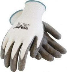 PRO-SAFE - Size 2XL (11), ANSI Cut Lvl A2, Puncture Lvl 1, Abrasion Lvl 4, Polyurethane Coated HPPE Fiber Cut Resistant Gloves - 9" Long, Palm & Fingers Coated, HPPE Fiber Lining, Continuous Cuff, Gray/White, Paired - Industrial Tool & Supply