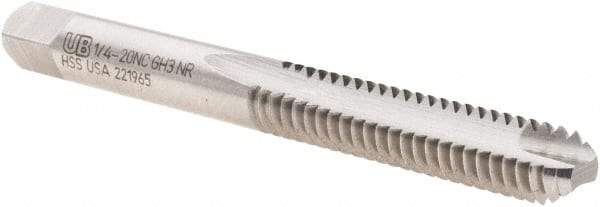 Union Butterfield - 1/4-20 UNC, 2 Flute, Bright Finish, High Speed Steel Spiral Point Tap - Bottoming Chamfer, Right Hand Thread, 2-1/2" OAL, 1" Thread Length, 0.255" Shank Diam, 2B/3B Class of Fit, Series 1585NR - Exact Industrial Supply