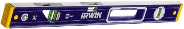 Irwin - Magnetic 24" Long 3 Vial Box Beam Level - Aluminum, Blue/Yellow, 1 Level & 2 Plumb Vials - Industrial Tool & Supply