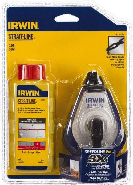 Irwin - 100' Long Reel & Chalk Set - Red, Includes (1) 4 oz Permanent Red Chalk (3.5:1) & (1) SPEEDLINE Pro Chalk Reel - Industrial Tool & Supply