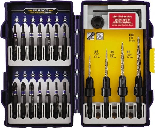 Irwin - 19 Piece, 1/4 to 7/16" Head Diam, Single End Countersink Set - Industrial Tool & Supply