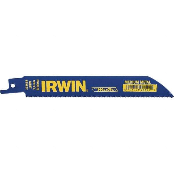 Irwin Blades - 6" Long, Bi-Metal Reciprocating Saw Blade - Straight Profile, 18 TPI, Toothed Edge, Tang Shank - Industrial Tool & Supply