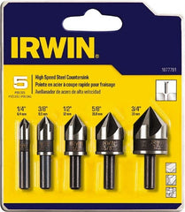 Irwin - 5 Piece, 1/4 to 3/4" Head Diam, 82° Included Angle, Single End Countersink Set - Industrial Tool & Supply