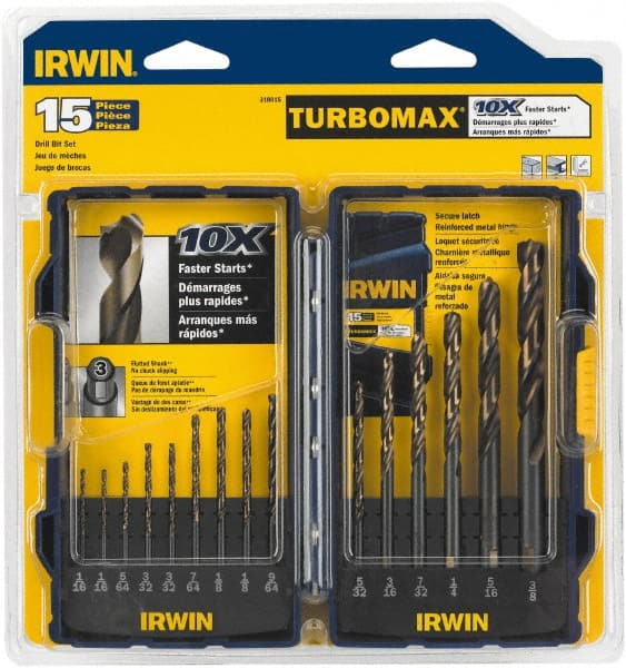 Irwin - 1/16 to 3/8", Oxide/Gold Finish, High Speed Steel Jobber Length Drill Bit Set - Industrial Tool & Supply