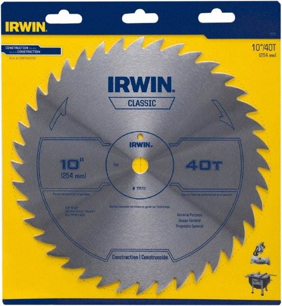 Irwin Blades - 10" Diam, 5/8" Arbor Hole Diam, 40 Tooth Wet & Dry Cut Saw Blade - High Carbon Steel, Smooth Action, Standard Round Arbor - Industrial Tool & Supply