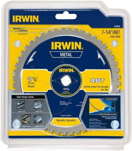 Irwin Blades - 7-1/4" Diam, 5/8" Arbor Hole Diam, 48 Tooth Wet & Dry Cut Saw Blade - Carbide-Tipped, Smooth Action, Standard Round Arbor - Industrial Tool & Supply