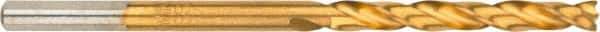 Irwin - 19/64" High Speed Steel Jobber Drill - TiN Finish, Right Hand Cut, Spiral Flute, Round with Flats Shank, 4-3/8" OAL, Turbomax Point - Industrial Tool & Supply