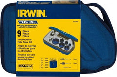 Irwin Blades - 9 Piece, 7/8" to 2-1/2" Saw Diam, Electrician's Hole Saw Kit - Bi-Metal, Toothed Edge, Pilot Drill Model No. 373000, Includes 6 Hole Saws - Industrial Tool & Supply