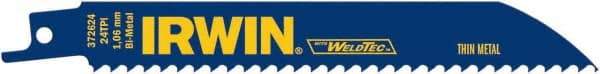 Irwin Blades - 6" Long, Bi-Metal Reciprocating Saw Blade - Straight Profile, 24 TPI, Toothed Edge, Tang Shank - Industrial Tool & Supply