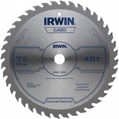 Irwin Blades - 7-1/4" Diam, 5/8" Arbor Hole Diam, 40 Tooth Wet & Dry Cut Saw Blade - Carbide-Tipped, Smooth Action, Diamond Arbor - Industrial Tool & Supply