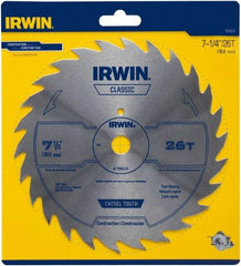 Irwin Blades - 7-1/4" Diam, 5/8" Arbor Hole Diam, 26 Tooth Wet & Dry Cut Saw Blade - High Carbon Steel, Smooth Action, Diamond Arbor - Industrial Tool & Supply