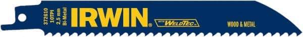 Irwin Blades - 6" Long, Bi-Metal Reciprocating Saw Blade - Straight Profile, 10 TPI, Toothed Edge, Tang Shank - Industrial Tool & Supply