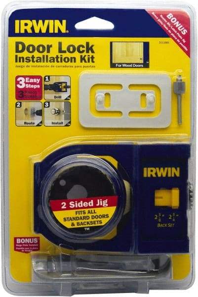Irwin Blades - 7 Piece, 2-3/8" to 2-3/4" Saw Diam, Door-Lock Installation Hole Saw Kit - Carbon Steel, Includes 2 Hole Saws - Industrial Tool & Supply