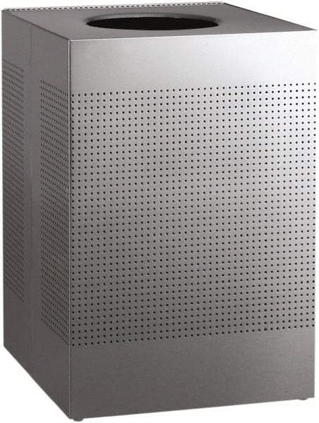 Rubbermaid - 40 Gal Silver Square Decorative Waste Receptacle With Top - Stainless Steel, 794mm High x 552.45mm Long x 552.45mm Wide - Industrial Tool & Supply