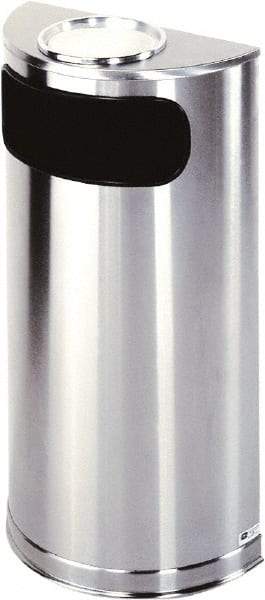 Rubbermaid - 9 Gal Silver Half-Round Decorative Waste Receptacle With Top - Steel, 32" High x 18" Wide - Industrial Tool & Supply