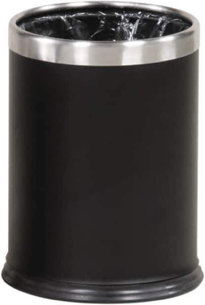 Rubbermaid - 3-1/2 Gal Black Round Decorative Waste Receptacle With Top - Steel, 318mm High - Industrial Tool & Supply