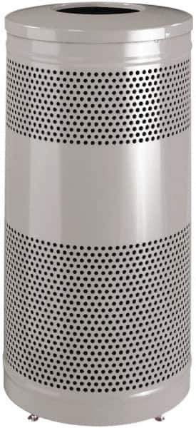 Rubbermaid - 25 Gal Silver Round Decorative Waste Receptacle With Top - Steel, 902mm High - Industrial Tool & Supply