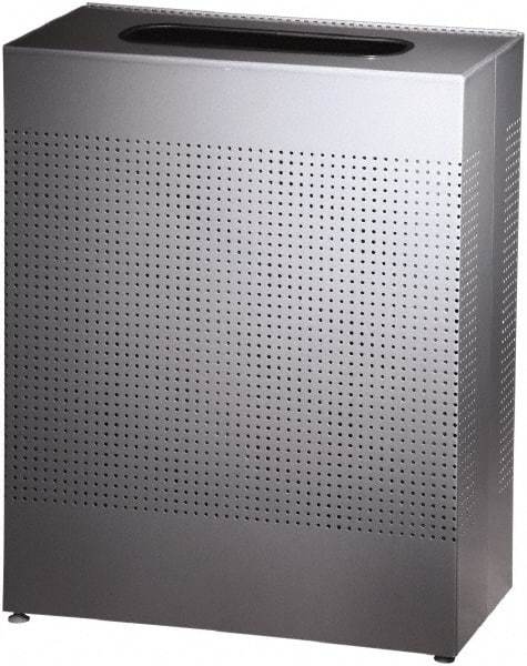 Rubbermaid - 22-1/2 Gal Silver Rectangle Decorative Waste Receptacle With Top - Steel, 30" High x 24" Long x 24" Wide - Industrial Tool & Supply