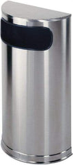 Rubbermaid - 9 Gal Silver Half-Round Decorative Waste Receptacle With Top - Steel, 32" High x 18" Wide - Industrial Tool & Supply