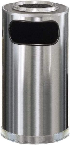 Rubbermaid - 12 Gal Silver Round Decorative Waste Receptacle With Top - Steel, 28" High - Industrial Tool & Supply