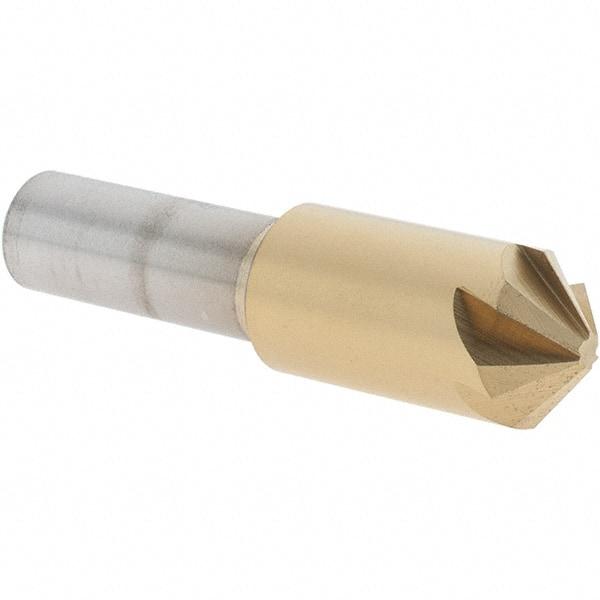 Melin Tool - 1/2" Head Diam, 3/8" Shank Diam, 6 Flute 100° Cobalt Countersink - TiN Finish, 2" OAL, Single End, Straight Shank, Right Hand Cut - Industrial Tool & Supply
