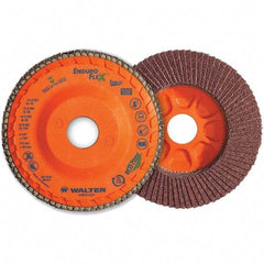 WALTER Surface Technologies - 60 Grit, 5" Disc Diam, 7/8" Center Hole, Type 28 Ceramic Flap Disc - 12,200 Max RPM, Plastic Backing, Arbor Attaching System, Coated - Industrial Tool & Supply
