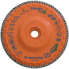 WALTER Surface Technologies - 80 Grit, 6" Disc Diam, 5/8-11 Center Hole, Type 28 Ceramic Flap Disc - 10,200 Max RPM, Plastic Backing, Arbor Attaching System, Coated - Industrial Tool & Supply