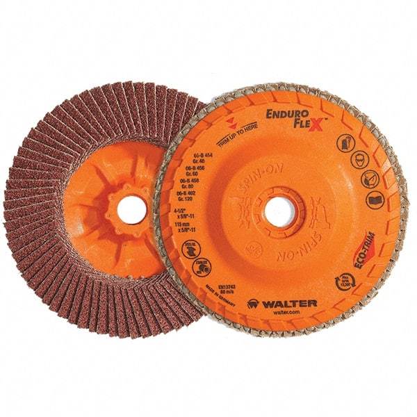 WALTER Surface Technologies - 120 Grit, 6" Disc Diam, 5/8-11 Center Hole, Type 28 Ceramic Flap Disc - 10,200 Max RPM, Plastic Backing, Arbor Attaching System, Coated - Industrial Tool & Supply