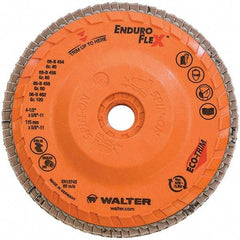 WALTER Surface Technologies - 80 Grit, 4-1/2" Disc Diam, 5/8-11 Center Hole, Type 28 Ceramic Flap Disc - 13,300 Max RPM, Plastic Backing, Arbor Attaching System, Coated - Industrial Tool & Supply