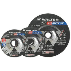 WALTER Surface Technologies - 24 Grit, 9" Wheel Diam, 1/4" Wheel Thickness, 7/8" Arbor Hole, Type 27 Depressed Center Wheel - Aluminum Oxide, Resinoid Bond, 6,600 Max RPM - Industrial Tool & Supply