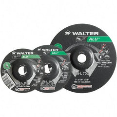 WALTER Surface Technologies - 24 Grit, 7" Wheel Diam, 1/8" Wheel Thickness, Type 27 Depressed Center Wheel - Aluminum Oxide, Resinoid Bond, 8,600 Max RPM - Industrial Tool & Supply