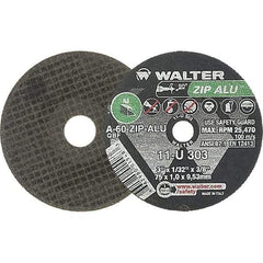 WALTER Surface Technologies - 3" 60 Grit Aluminum Oxide Cutoff Wheel - 1/32" Thick, 3/8" Arbor, 25,470 Max RPM, Use with Die Grinders - Industrial Tool & Supply