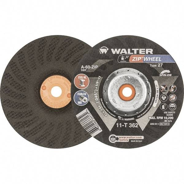 WALTER Surface Technologies - 60 Grit, 6" Wheel Diam, 3/64" Wheel Thickness, Type 27 Depressed Center Wheel - Resinoid Bond, 10,200 Max RPM - Industrial Tool & Supply