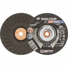 WALTER Surface Technologies - 60 Grit, 6" Wheel Diam, 3/64" Wheel Thickness, Type 27 Depressed Center Wheel - Resinoid Bond, 10,200 Max RPM - Industrial Tool & Supply