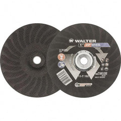 WALTER Surface Technologies - 30 Grit, 9" Wheel Diam, 5/64" Wheel Thickness, 7/8" Arbor Hole, Type 27 Depressed Center Wheel - Aluminum Oxide, Resinoid Bond, 6,600 Max RPM - Industrial Tool & Supply