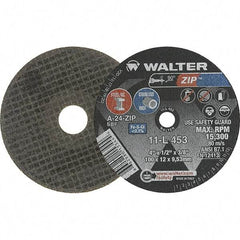 WALTER Surface Technologies - 4" 24 Grit Aluminum Oxide Cutoff Wheel - 1/2" Thick, 3/8" Arbor, 19,100 Max RPM, Use with Die Grinders - Industrial Tool & Supply