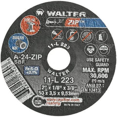 WALTER Surface Technologies - 2" 24 Grit Aluminum Oxide Cutoff Wheel - 1/8" Thick, 3/8" Arbor, 31,000 Max RPM, Use with Die Grinders - Industrial Tool & Supply