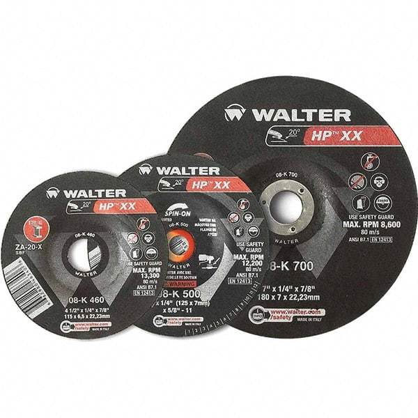 WALTER Surface Technologies - 16 Grit, 9" Wheel Diam, 1/4" Wheel Thickness, Type 28 Depressed Center Wheel - Aluminum Oxide, Resinoid Bond, 6,600 Max RPM - Industrial Tool & Supply