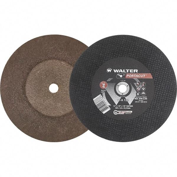 WALTER Surface Technologies - 12" 24 Grit Aluminum Oxide Cutoff Wheel - 1/8" Thick, 7/8" Arbor, 6,300 Max RPM, Use with Electric & Gas Powered Saws - Industrial Tool & Supply