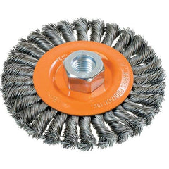 WALTER Surface Technologies - 4-1/2" OD, 5/8-11 Arbor Hole, Knotted Steel Wheel Brush - 3/8" Face Width, 0.02" Filament Diam, 15,000 RPM - Industrial Tool & Supply