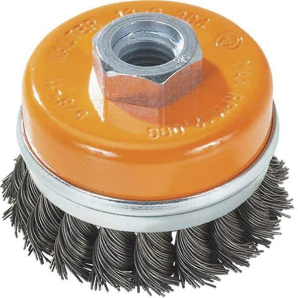 WALTER Surface Technologies - 6" Diam, 5/8-11 Threaded Arbor, Steel Fill Cup Brush - 0.02 Wire Diam, 8,600 Max RPM - Industrial Tool & Supply
