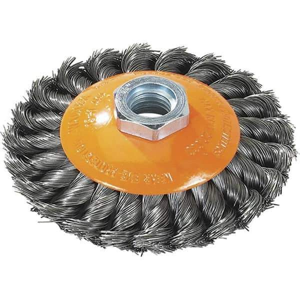 WALTER Surface Technologies - 5" Diam, 5/8-11 Threaded Arbor, Steel Fill Cup Brush - 0.02 Wire Diam, 15,000 Max RPM - Industrial Tool & Supply